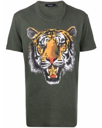 T-shirt à col rond imprimé vert foncé DSQUARED2