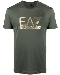 T-shirt à col rond imprimé vert foncé Ea7 Emporio Armani