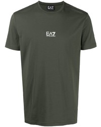 T-shirt à col rond imprimé vert foncé Ea7 Emporio Armani