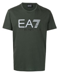 T-shirt à col rond imprimé vert foncé Ea7 Emporio Armani