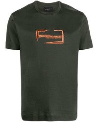 T-shirt à col rond imprimé vert foncé Emporio Armani