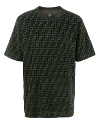 T-shirt à col rond imprimé vert foncé Fendi