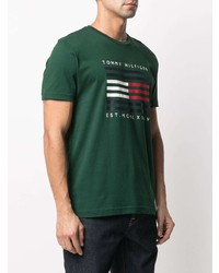 T-shirt à col rond imprimé vert foncé Tommy Hilfiger