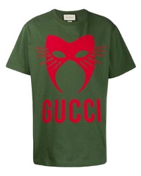 T-shirt à col rond imprimé vert foncé Gucci