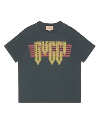 T-shirt à col rond imprimé vert foncé Gucci