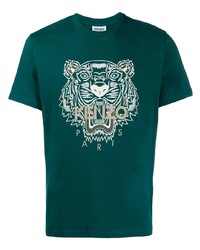 T-shirt à col rond imprimé vert foncé Kenzo