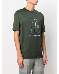 T-shirt à col rond imprimé vert foncé Lanvin