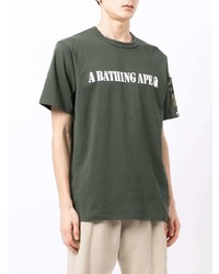 T-shirt à col rond imprimé vert foncé A Bathing Ape