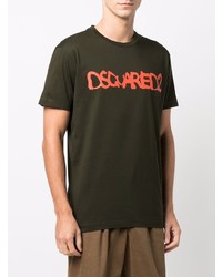 T-shirt à col rond imprimé vert foncé DSQUARED2