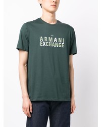 T-shirt à col rond imprimé vert foncé Armani Exchange