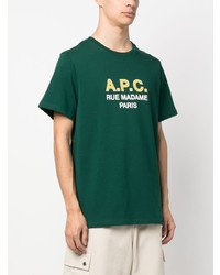 T-shirt à col rond imprimé vert foncé A.P.C.