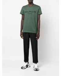 T-shirt à col rond imprimé vert foncé Balmain