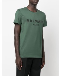 T-shirt à col rond imprimé vert foncé Balmain