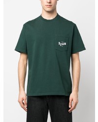 T-shirt à col rond imprimé vert foncé Palmes