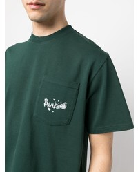 T-shirt à col rond imprimé vert foncé Palmes