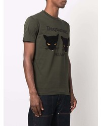 T-shirt à col rond imprimé vert foncé DSQUARED2