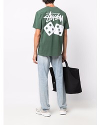 T-shirt à col rond imprimé vert foncé Stussy