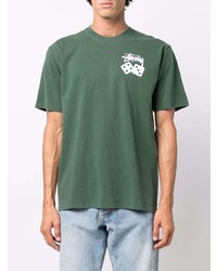 T-shirt à col rond imprimé vert foncé Stussy