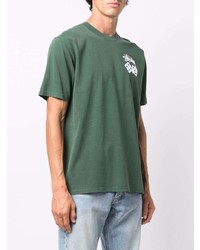 T-shirt à col rond imprimé vert foncé Stussy