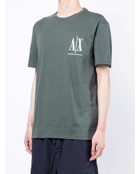 T-shirt à col rond imprimé vert foncé Armani Exchange