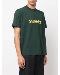 T-shirt à col rond imprimé vert foncé Sunnei