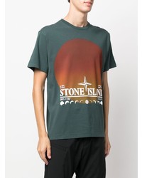 T-shirt à col rond imprimé vert foncé Stone Island