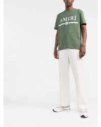 T-shirt à col rond imprimé vert foncé Amiri
