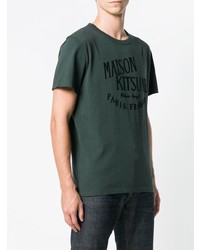 T-shirt à col rond imprimé vert foncé MAISON KITSUNÉ
