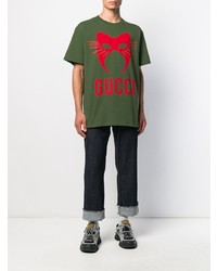 T-shirt à col rond imprimé vert foncé Gucci