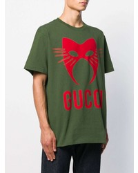 T-shirt à col rond imprimé vert foncé Gucci