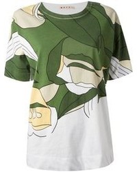 T-shirt à col rond imprimé vert foncé Marni