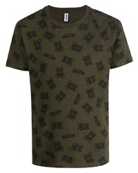 T-shirt à col rond imprimé vert foncé Moschino