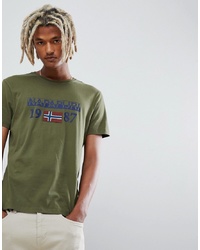 T-shirt à col rond imprimé vert foncé Napapijri
