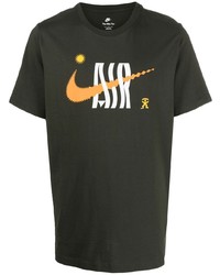 T-shirt à col rond imprimé vert foncé Nike