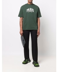 T-shirt à col rond imprimé vert foncé Balenciaga