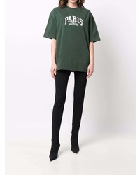 T-shirt à col rond imprimé vert foncé Balenciaga