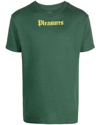 T-shirt à col rond imprimé vert foncé Pleasures