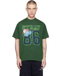T-shirt à col rond imprimé vert foncé Stray Rats