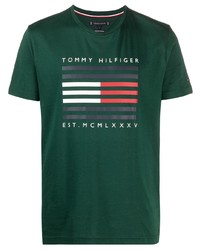 T-shirt à col rond imprimé vert foncé Tommy Hilfiger