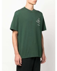 T-shirt à col rond imprimé vert foncé Palmes