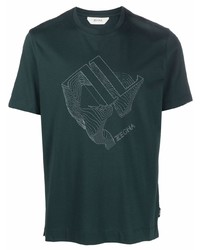 T-shirt à col rond imprimé vert foncé Z Zegna