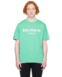 T-shirt à col rond imprimé vert menthe Balmain