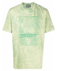 T-shirt à col rond imprimé vert menthe Diesel