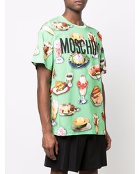 T-shirt à col rond imprimé vert menthe Moschino