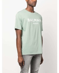 T-shirt à col rond imprimé vert menthe Balmain