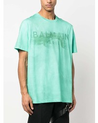 T-shirt à col rond imprimé vert menthe Balmain