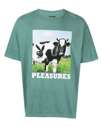 T-shirt à col rond imprimé vert menthe Pleasures