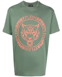 T-shirt à col rond imprimé vert menthe Plein Sport