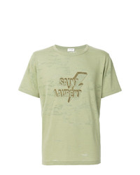 T-shirt à col rond imprimé vert menthe Saint Laurent