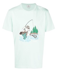 T-shirt à col rond imprimé vert menthe Woolrich